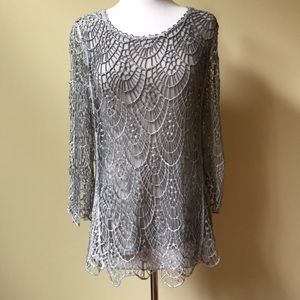 V. Cristina Silver Web Pattern Boho Blouse